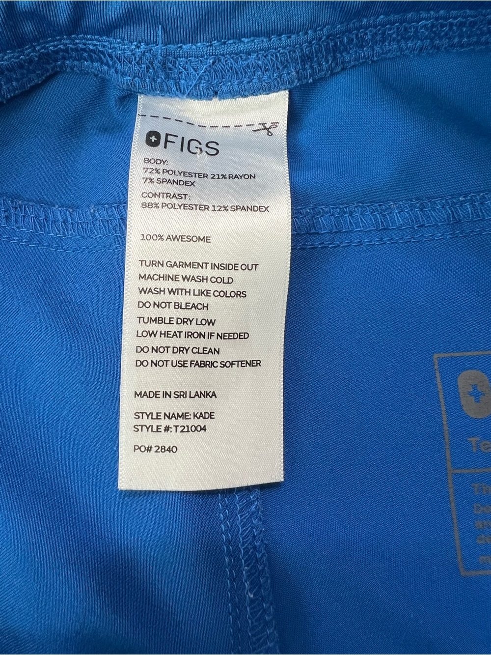 Figs Women's Royal Blue Solid Straight Leg Scrub Pants Size Med Drawstring - Picture 10 of 11